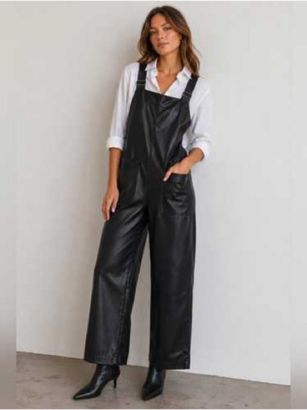 Zara Black Faux Leather Overalls Jumpsuit Women's Small Vegan Leather